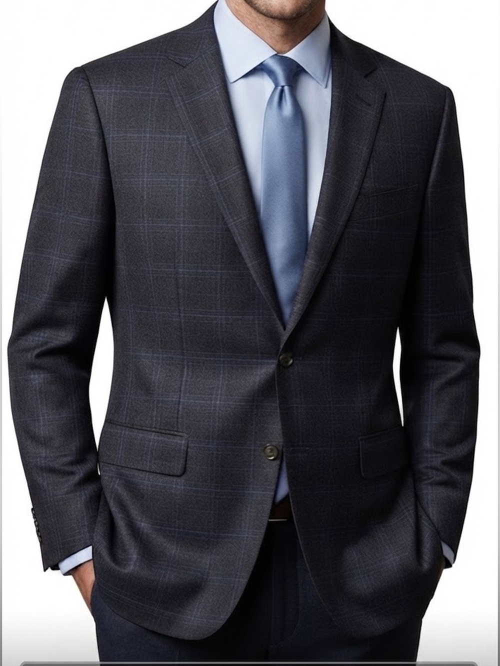 Hart Schaffner Marx Windowpane Sport Coat Blue &Charcoal Windowpane Worsted Wool